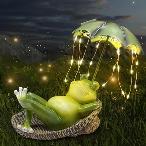 Umikk Frosch Figuren Draußen Deko Solar Garten Figuren Ornament mit Solar, Wasserdicht Lustige Frosch Gartendeko mit Regenschirmlicht, Outdoor Frosch Statue Garten Solarleuchte, Geschenke (Stil 1) von Umikk
