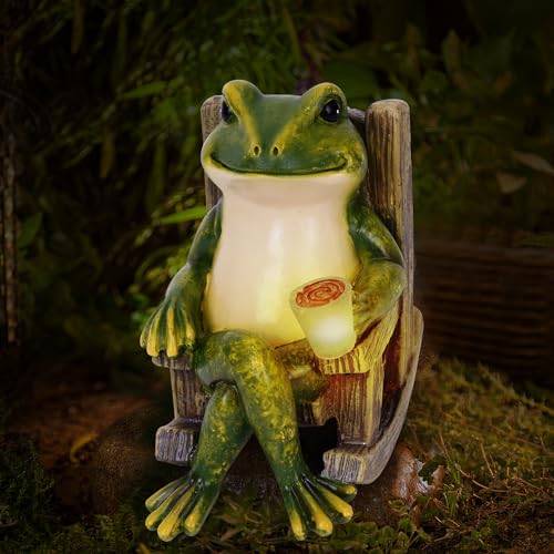 Umikk Frosch Figuren Draußen Deko Solar Garten Figuren Ornament mit Solar Lampe, Outdoor Frosch Statue Garten Solarleuchte, Feengarten Zubehör Outdoor Indoor Solar Garten Frosch Dekor Geschenk von Umikk