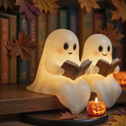 Umikk Geister Lesebuch Lampe, Ghost Reading Book Lamp, LED Ghost Reading Book Lamp, 3D-LED-Halloween-Schreibtisch-dekorative Lampe für Schlafzimmer, Halloween-Dekoration für Leser (2, 10cm) von Umikk