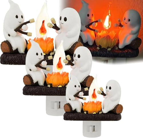 Umikk Ghost Campfire Flickering Nigh tlight, 2024, süße Halloween-Geister-Nachtlichter,Geist Lagerfeuer Flackernde Nachtlicht, Kleine Plug-in-LED-Lampe, Halloween-Dekoration (3 Stück) von Umikk