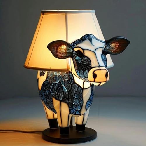 Umikk Kuh-Tier-Tischlampe, Kuh Tischlampe mit USB-Anschluss, Tier-Tischlampe, Harz Tierlampe Nachttischlampe für Wohnzimmer, Schlafzimmer, Schreibtischdekoration (Kalbstischlampe) von Umikk