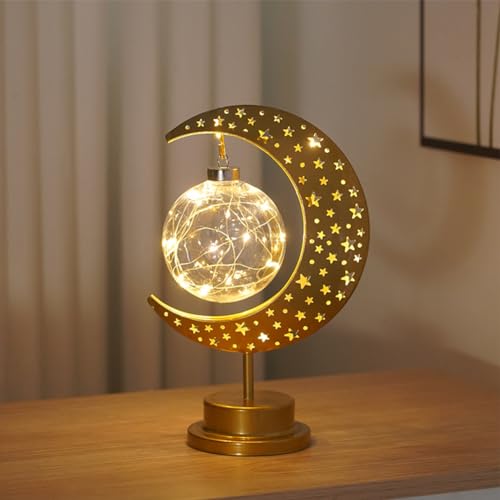 Umikk LED Ramadan Lichter Mondlampe, Ramadan Dekoration LED Eisen Mond Stern Eid Lichter, Eisen Ramadan Halbmond Lampe, Muslim Islam Tischdekoration Batteriebetriebene/USB-Aufladung Nachtlicht von Umikk