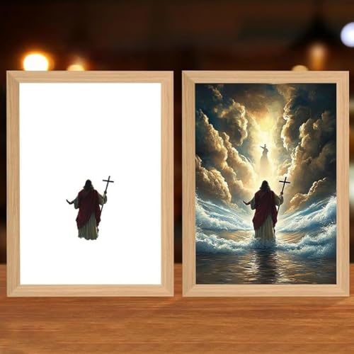 Umikk Luminworks Jesus Lampe, 4d LED Christus Rahmen Licht, Handgefertigtes Jesus Nachttischlampe, Gemälde Inspirierendes Jesus Nachtlicht,Neuartiges Beleuchtungsdekor (Stil 9) von Umikk
