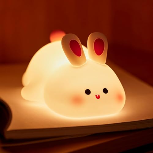 Umikk Soft Touch Silikonlampe, Berühren Nachttischlampe, Silikon Kaninchen nachtlamp für Kinderzimmer, USB Aufladbare tragbares LED Nachtlicht, Silikon Touch Lampe Soft Big Face Kaninchen von Umikk