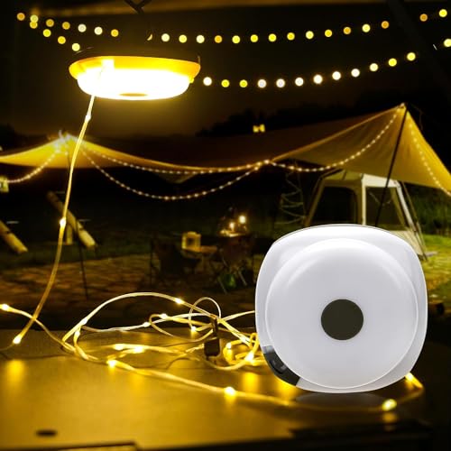 Umikk Wasserdichte Tragbare Verstaubare Lichterkette,2 IN 1 Lichterkette Camping 10M,USB Wiederaufladbare Campinglampe LED Zeltleuchte (Schwarz + 10 Meter warmer Lichtstreifen) von Umikk