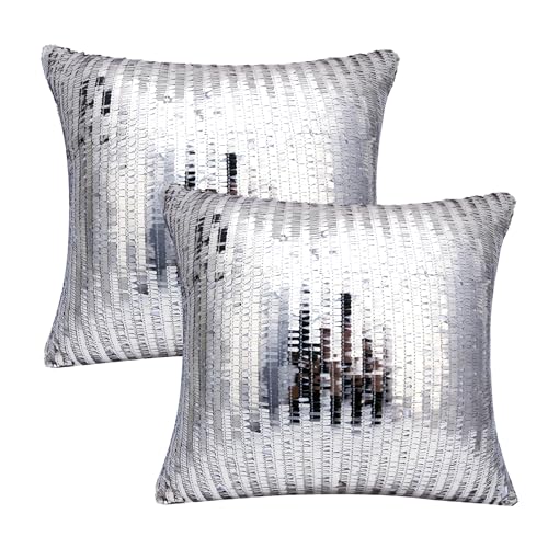 Silberne Kissenbezüge – 2 Stück silberne Pailletten-Kissen, Discokugel-Kissenbezüge, flippige Disco-Weihnachtsdekoration, glitzernde Pailletten-Überwurfkissen, beste Dekoration für Hochzeit, Party, von Umimiss