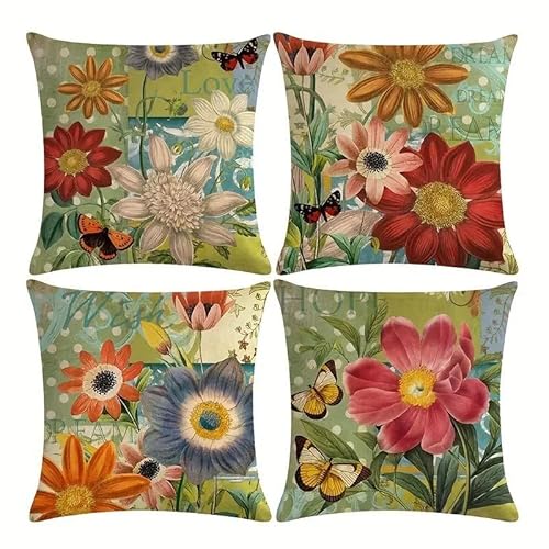 Umimiss Kissenbezüge mit Blumenmuster, 4 Stück, 114 x 114 cm, Gartenkissen, Sonnenblumenkissen, Outdoor-Kissen für Gartenmöbel, Blumen-Schmetterling, dekorative Wurfkissenbezüge von Umimiss