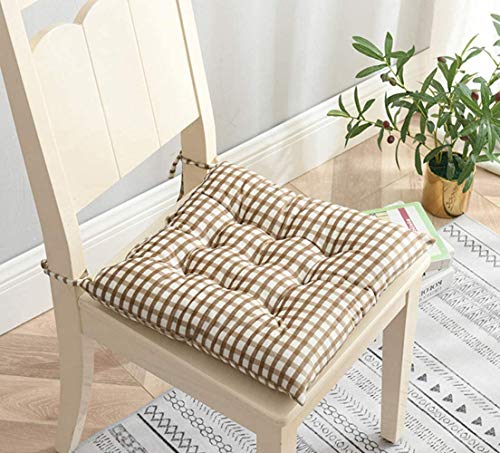 Uministyle 2 Stück gepolstertes Kissen für Stuhl, Sitzkissen, Sitzkissen für Esszimmer, Garten, Küche, Büro, Stuhlkissen, 40 x 40 cm, mit Bändern (Kaffeebraun + Weiß) von Uministyle