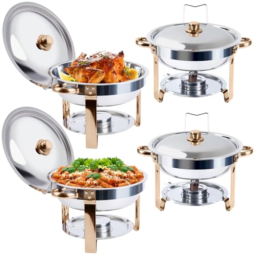 Chafing Dishes & Food Wamers Round 5 QT Rose Gold Chafing Dish for Buffet Set, 4 PC Stainless Steel Round Chafers for Parties, Hotel Catering, Camping, Dinner (4) von Umisu