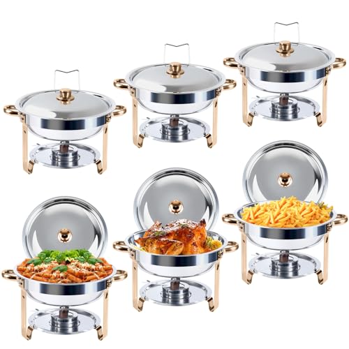 Chafing Dishes & Food Wamers Round 5 QT Rose Gold Chafing Dish for Buffet Set, 6 PC Stainless Steel Round Chafers for Parties, Hotel Catering, Camping, Dinner (6) von Umisu