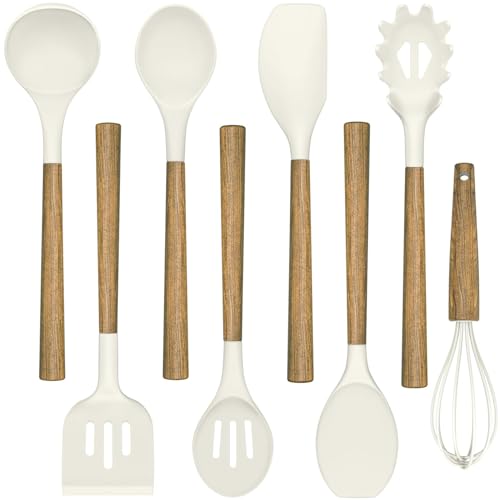 Antihaft-Silikon-Küchenutensilien-Set mit natürlichem Akazien-Hartholzgriff, Umite Chef 8-teiliges Küchenspatel-Set, weiß, BPA-frei, Back-, Servier- und Kochutensilien Antihaft-Silikon-Küchenutensilien-Set mit natürlichem Akazien-Hartholzgriff, Umite Chef 8-teiliges Küchenspatel-Set, weiß, BPA-frei, Back-, Servier- und Kochutensilien von Umite Chef
