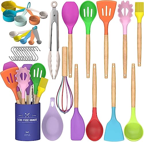 Umite Chef Küchenutensilien-Set, antihaftbeschichtet, Silikon, Küchenutensilien, Spachtel-Set mit Halter, Holzgriff, hitzebeständiges Silikon, 24-teilig Umite Chef Küchenutensilien-Set, antihaftbeschichtet, Silikon, Küchenutensilien, Spachtel-Set mit Halter, Holzgriff, hitzebeständiges Silikon, 24-teilig von Umite Chef