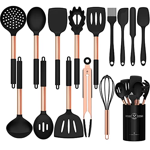 Umite Chef Silikon-Kochutensilien-Set, 15-teilig, Antihaft-Silikon, rotgoldener Griff, Kochutensilien, Schneebesen, Küchenutensilien-Set, Schwarz Umite Chef Silikon-Kochutensilien-Set, 15-teilig, Antihaft-Silikon, rotgoldener Griff, Kochutensilien, Schneebesen, Küchenutensilien-Set, Schwarz von Umite Chef