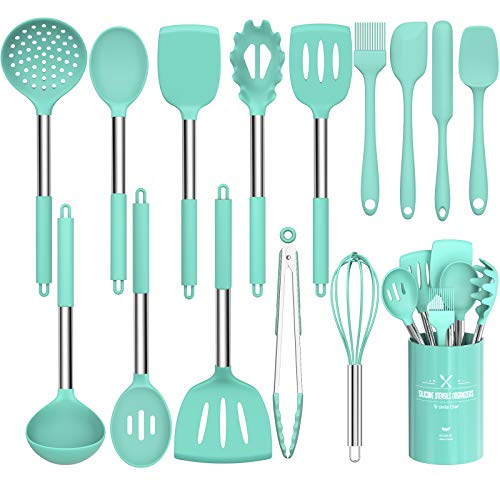 Umite Chef Silikon-Küchenutensilien-Set mit Edelstahlgriff, Antihaft-Küchenutensilien-Set, 15-teilig (Grün) von Umite Chef