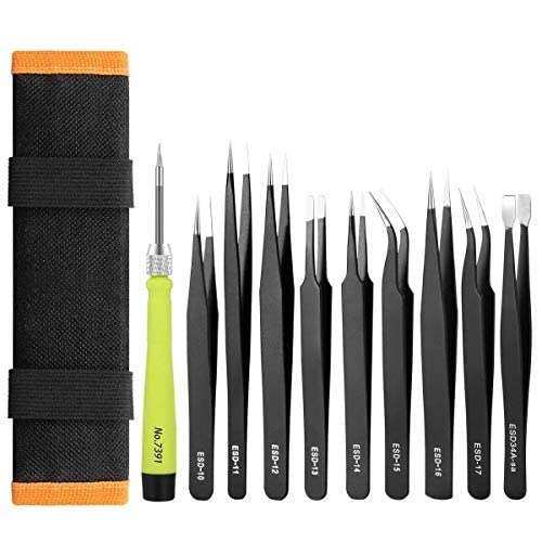 10PCS ESD Pinzetten Kit, Präzisions-Anti-Statik-Pinzette Set Unmagnetischer Multi-Standard-Edelstahl Pinzette ideal für die Lab Elektronik, Schmuck, Schönheit und Detailarbeit von Hafeehoo