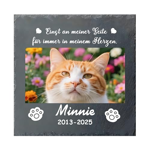 Umitive Individueller Grabstein für Katzen - Personalisierte Gedenktafel mit Foto, Name & Gravur - Tiergrabstein für Tierfriedhof - Wetterfeste Erinnerung an verstorbene Haustiere (Style A) von Umitive