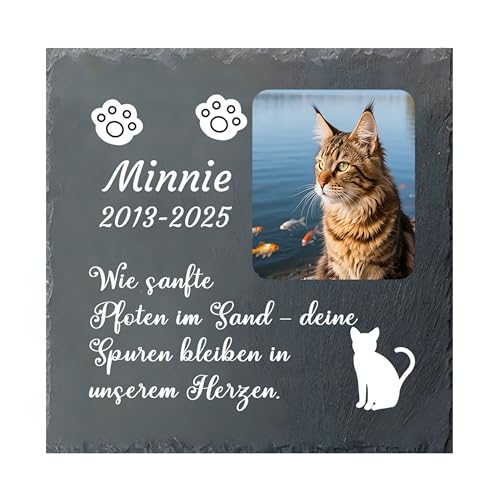 Umitive Individueller Grabstein für Katzen - Personalisierte Gedenktafel mit Foto, Name & Gravur - Tiergrabstein für Tierfriedhof - Wetterfeste Erinnerung an verstorbene Haustiere (Style B) von Umitive