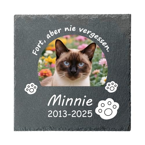 Umitive Individueller Grabstein für Katzen - Personalisierte Gedenktafel mit Foto, Name & Gravur - Tiergrabstein für Tierfriedhof - Wetterfeste Erinnerung an verstorbene Haustiere (Style C) von Umitive