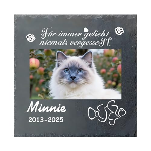 Umitive Individueller Grabstein für Katzen - Personalisierte Gedenktafel mit Foto, Name & Gravur - Tiergrabstein für Tierfriedhof - Wetterfeste Erinnerung an verstorbene Haustiere (Style D) von Umitive