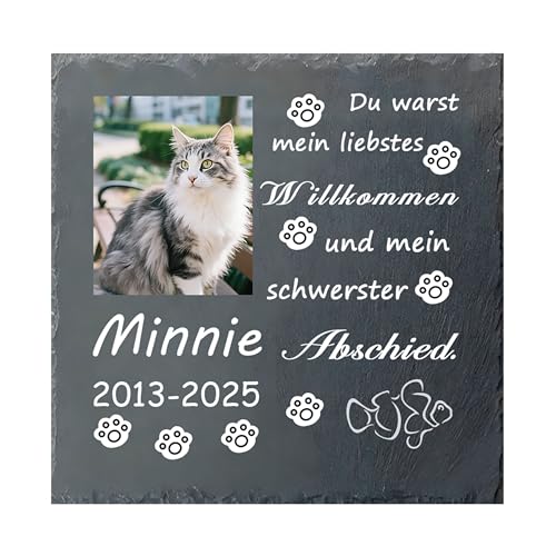 Umitive Individueller Grabstein für Katzen - Personalisierte Gedenktafel mit Foto, Name & Gravur - Tiergrabstein für Tierfriedhof - Wetterfeste Erinnerung an verstorbene Haustiere (Style E) von Umitive