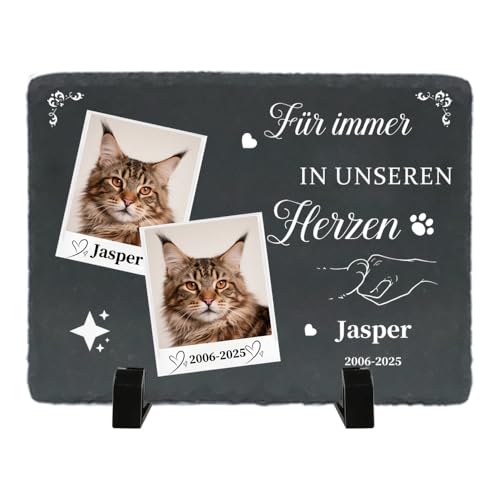 Umitive Individueller Grabstein für Katzen - Personalisierte Gedenktafel mit Foto, Name & Gravur - Tiergrabstein für Tierfriedhof - Wetterfeste Erinnerung an verstorbene Haustiere (Style L) von Umitive