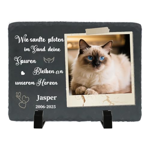 Umitive Individueller Grabstein für Katzen - Personalisierte Gedenktafel mit Foto, Name & Gravur - Tiergrabstein für Tierfriedhof - Wetterfeste Erinnerung an verstorbene Haustiere (Style M) von Umitive