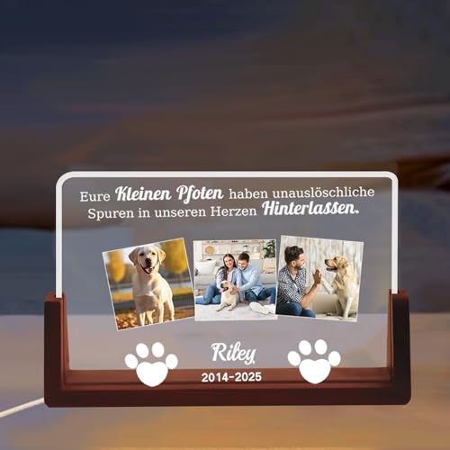 Umitive Personalisiertes Hundegedenken Nachtlicht – Individuelle LED Lampe mit Foto & Name, Herz & Pfotenabdruck Design, Geschenk zur Erinnerung an verstorbene Haustiere mit Datum (Style A) von Umitive