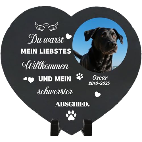 Umitive Individueller Grabstein für Haustiere - Personalisierte Gedenktafel mit Foto & Name - Hundegrab, Tierfriedhof Dekoration - Erinnerungsgeschenk für verstorbene Tiere (Style K) von Umitive