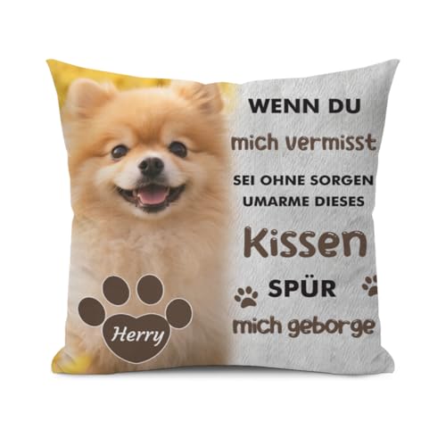 Umitive Personalisiertes Hundekissen - Individuelles Foto & Name Kissenbezug zur Erinnerung an verstorbene Haustiere - Trostspender für Trauernde (Style A) von Umitive