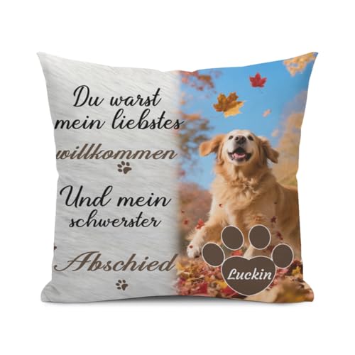 Umitive Personalisiertes Hundekissen - Individuelles Foto & Name Kissenbezug zur Erinnerung an verstorbene Haustiere - Trostspender für Trauernde (Style B) von Umitive