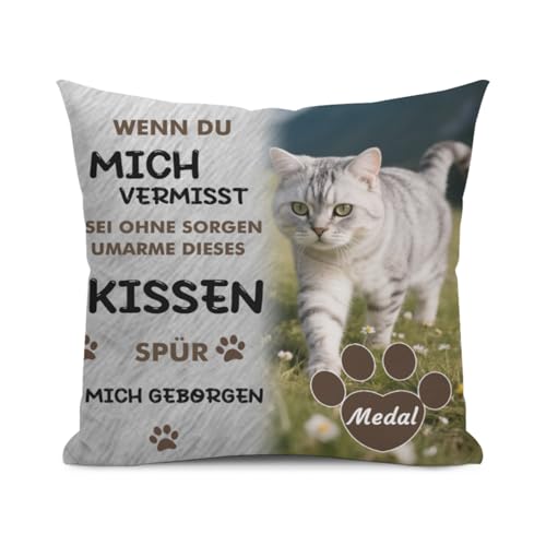 Umitive Personalisiertes Trauerkissen für Haustiere - Individuelles Foto & Name - Weiches Gedenkkissen für Hunde, Katzen - Trostgeschenk bei Tierverlust - Custom Pet Memorial Pillow (Style D) von Umitive