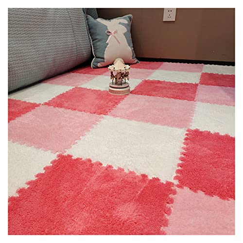 Umiup Plüsch-Schaumstoffmatte, ineinandergreifende Teppichfliesen, Puzzle-Spielmatte, Teppich für Erkerfenster, Tatami, Schlafzimmerboden, 30,5 x 30,5 cm, 6 mm dicker Schaumstoff, Weiß + Rosa + Rose, von Umiup