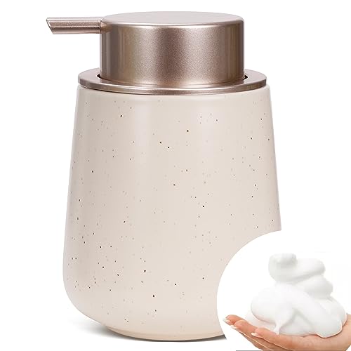 Seifenspender Beige UMLACA Spülmittelspender,Nachfüllbarer Keramik 350ml,Großer Pumpenkopf für Leichtes Pressen,Geeignet für Kinder,Handseife,Spülmittel,Schaum,Duschgel,Küche,Bad,Schaumseifenspender von Umlaca