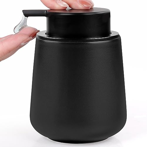 Seifenspender Umlaca Spülmittelspender,Nachfüllbarer Soap Dispenser Keramik 350ml,Großer Pumpenkopf lässt Sich leicht drücken,Geeignet für Küche,Bad (Schwarz Flüssigseifenspender) von Umlaca