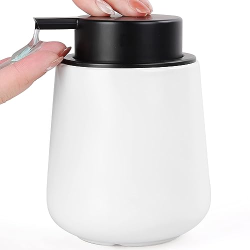 Seifenspender Umlaca Spülmittelspender,Nachfüllbarer Soap Dispenser Keramik 350ml,Spender Geeignet für Handseife,Shampoo,Duschgel,Waschmittel,Küche,Bad (Mattes Weiß Flüssigseifenspender) von Umlaca