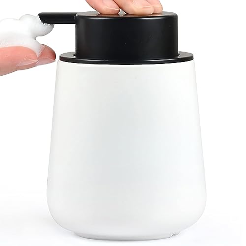 Seifenspender Umlaca Spülmittelspender,Nachfüllbarer Soap Dispenser Keramik 350ml,Spender Geeignet für Handseife,Shampoo,Duschgel,Waschmittel,Küche,Bad (Mattes Weiß Schaumseifenspender) von Umlaca