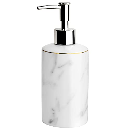 Seifenspender Umlaca Spülmittelspender Keramik,Spender Soap Dispenser 320ml,Silberner Metallpumpenkopf,Geeignet für Handseife,Shampoo,Duschgel,Waschmittel,Küche,Bad,Dusche (Marmoriert) von Umlaca