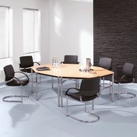 Hammerbacher Konferenztisch Premium, Trapez, Rundrohr, BxT 1.600 x 690 mm, lichtgrau/verchromt von Hammerbacher
