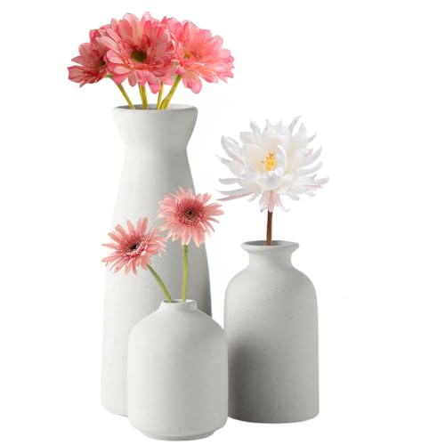 Umllpet Keramik Vase, Blumenvase Keramik Vasen für Blumen, Dekorative Weiß Vasen für Deko,Modern Kleine Vase für Home Wohnzimmer Esstisch Bauernhaus Büro Neujahrs Weihnachten Dekor (Weiß 3Stück) von Umllpet