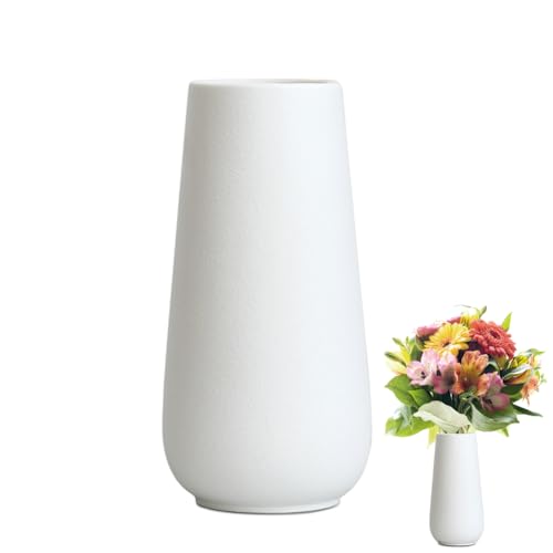 Umllpet Keramik Vase Weiß, Minimalistische Blumenvase, Weiß Vasen für Pampasgras & getrocknete Blumen, Modern Kleine Vase für Home Wohnzimmer Esstisch Bauernhaus Büro, Hochzeit Housewarmings Geschenke von Umllpet