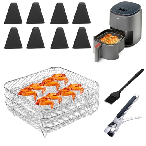 Umllpet Airfryer Zubehör für Heißluftfritteuse 5,5L/6L & 6,2L Modelle, 304 Edelstahl Grillrost & Stapelbare Eckige Körbe, Gitter Einsatz Kompatibel mit XXL Airfryern (Max 8L, Spritzwassergeschützt) von Umllpet