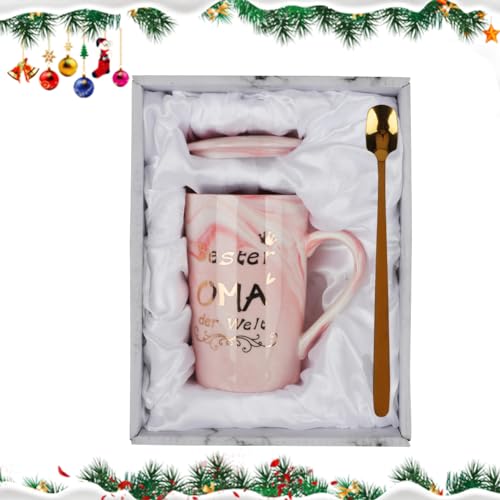 Umllpet Oma Geschenk zum Geburtstag Ostern, Beste Oma der Welt Tasse – Muttertag Geburtstag Geschenk für Oma, Geburtstagsgeschenk Kaffeebecher, Rosa Marmor Keramik Kaffeetasse Geschenkset von Umllpet