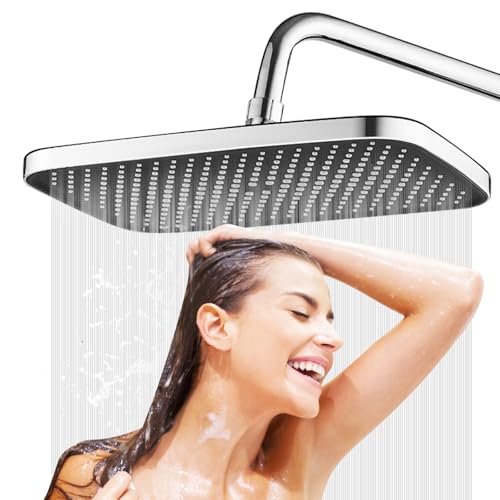 Umllpet Regendusche Duschkopf 14 Zoll, 360° Verstellbarer Regendusche Duschkopf, Duschbrause für Regendusche, Regendusche Quadratischer Duschkopf, Kopfbrause Dusche für Bad, Hartes Wasser (Silber) von Umllpet