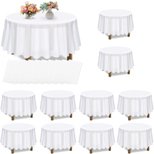 Umllpet Runde Tischdecke Weiß 10er Set, Weiße Einweg-Tischdecken für Runden Tische, 230 cm / 91 Zoll PEVA Runde Tischdecke, Wasserfeste Tischdecken für Geburtstag/Hochzeit/Brautduschen/Party/Familie von Umllpet
