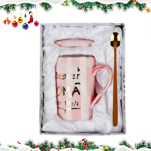 Umllpet Geschenke für Oma Ostern, Beste Oma der Welt Geschenk zum Geburtstag, Kaffeetasse Geschenk für Oma, Tasse Geschenke fürGeburtstagsgeschenk, Rosa Marmor Keramik Tea Tassebecher Geschenkset von Umllpet