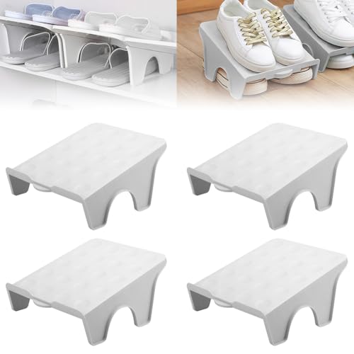 Umllpet rutschfest Schuhhalter, 4 Stück Schuhschlitz Organizer, Anti-rutsch Schuhschlitz Schuhregale, Doppelschicht Schuhstapler Set, Schuhaufbewahrung für Eingangsbereich, Schuhschrank, Platzsparend von Umllpet