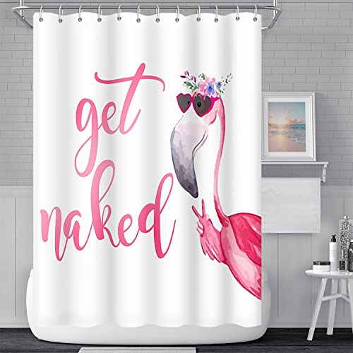 Umpoo Get Naked Duschvorhang für Badezimmer, lustiger Flamingo, rosa, tropische Tiere, Duschvorhang, wasserdicht, Polyestergewebe, moderne Wohnkultur, Badvorhang mit Haken, 152 x 183 cm von Umpoo
