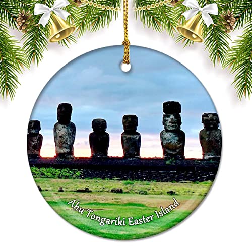 AHU Tongariki Osterinsel Chile Weihnachtsschmuck für Baum, Keramikanhänger, doppelseitig, Ornament, Dekoration, Weihnachtsgeschenke, Porzellan, Reise-Souvenirs von Umsufa