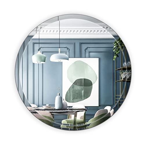 Umzodo Rahmenloser abgeschrägter runder Spiegel mit 2,5 cm Rand für Badezimmer, Eingänge, Schminktisch, Wanddekoration, 61 cm von Umzodo