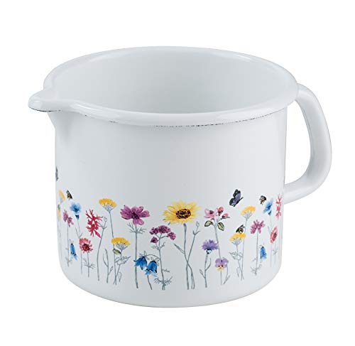 Riess, 0041-070, Schnabeltopf 14 1,7L, COUNTRY SONDEREDITION FLORA, Durchmesser 14 cm, Inhalt 1,7 Liter, Höhe 11,5 cm, Emaille, weiß, Induktion von Riess